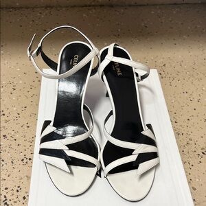 Celine Black and White Strappy Heels. Size 37